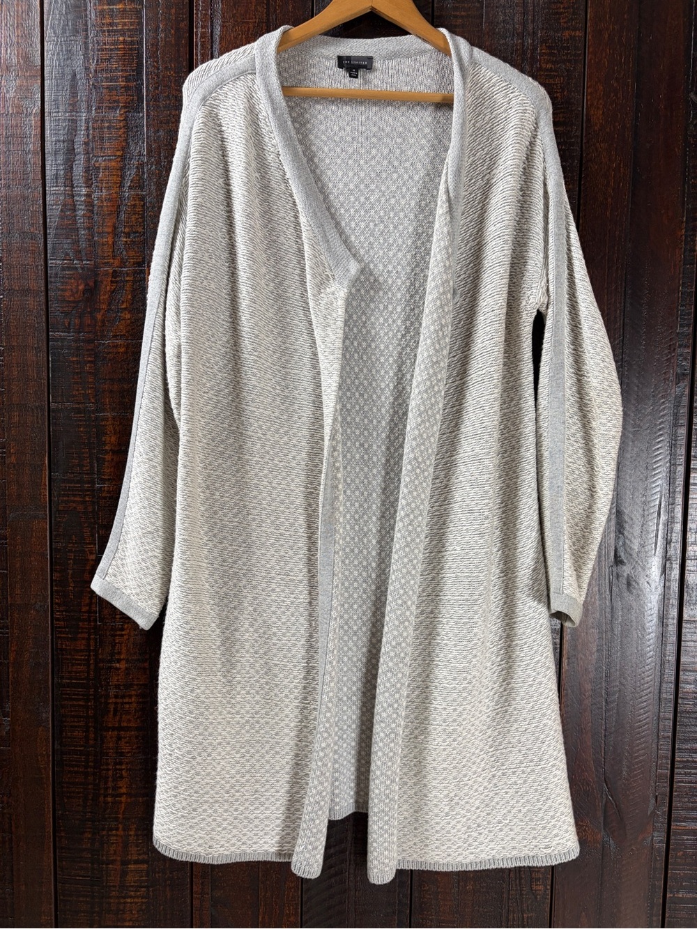 The Limited Light Gray Knit Open-Front Long Cardigan Medium